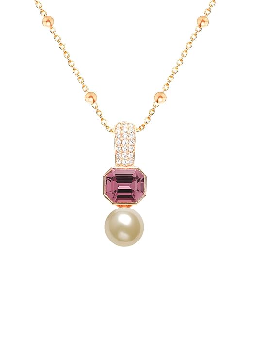 Elegant Dual Charm Rose Silver Gold Plated CZ Pearl Brass Necklace Bulk