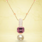 Elegant Dual Charm Rose Silver Gold Plated CZ Pearl Brass Necklace Bulk