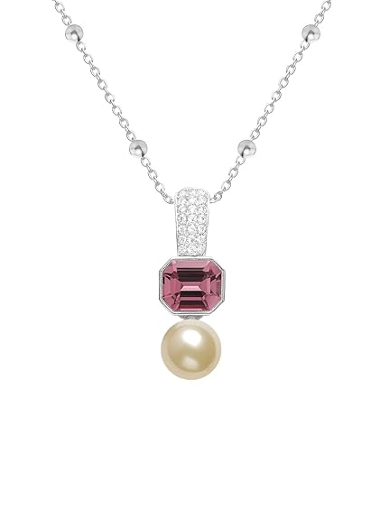Elegant Dual Charm Rose Silver Gold Plated CZ Pearl Brass Necklace Bulk