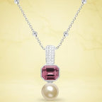Elegant Dual Charm Rose Silver Gold Plated CZ Pearl Brass Necklace Bulk