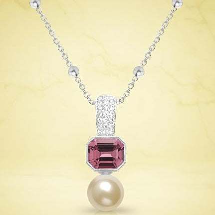 Elegant Dual Charm Rose Silver Gold Plated CZ Pearl Brass Necklace Bulk