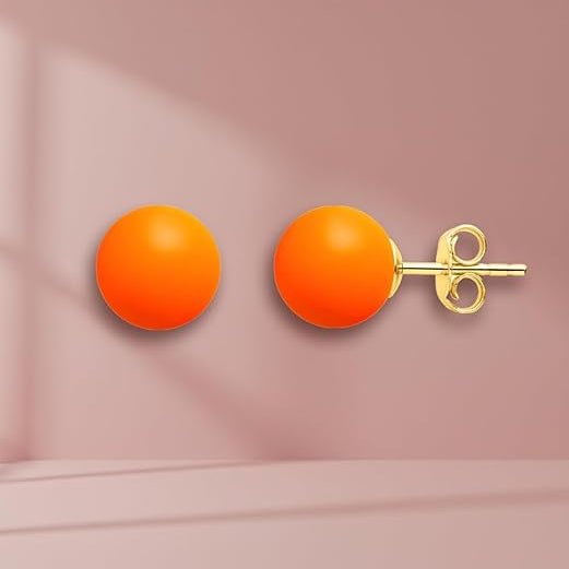 Elegant Round Orange Rose Silver Gold Pearl Brass Stud Earrings Bulk