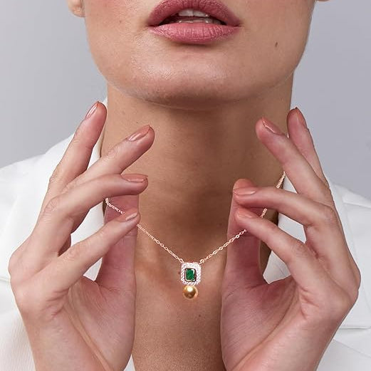 Elegant Emerald Rose Silver Gold CZ Anti Tarnish Brass Necklace Bulk Secondary image