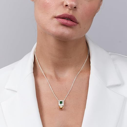 Elegant Emerald Rose Silver Gold CZ Anti Tarnish Brass Necklace Bulk Main image