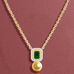 Emerald Green Stone Rose Silver Gold CZ Pearl Brass Necklace Wholesale