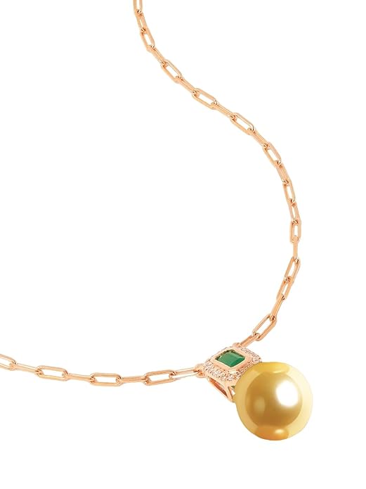 Emerald Green Stone Rose Silver Gold CZ Pearl Brass Necklace Wholesale