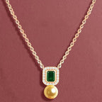 Emerald Green Stone Rose Silver Gold CZ Pearl Brass Necklace Wholesale