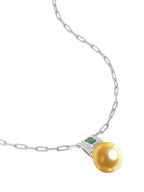 Emerald Green Stone Rose Silver Gold CZ Pearl Brass Necklace Wholesale