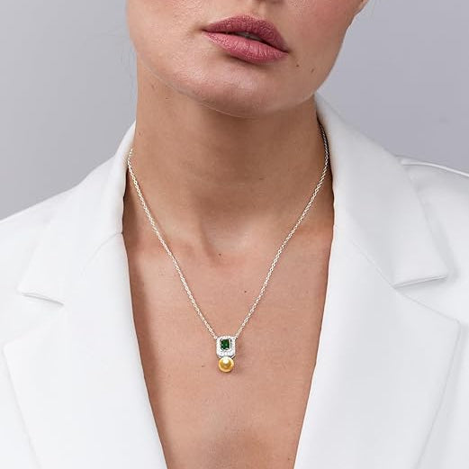 Emerald Green Stone Rose Silver Gold CZ Pearl Brass Necklace Wholesale