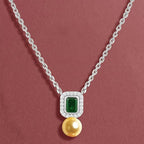 Emerald Green Stone Rose Silver Gold CZ Pearl Brass Necklace Wholesale