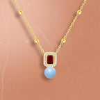 Square Halo Design Blue Pearl Rose Silver Gold CZ Brass Necklace Bulk