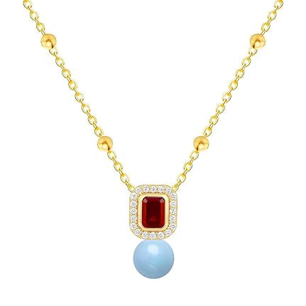 Square Halo Design Blue Pearl Rose Silver Gold CZ Brass Necklace Bulk