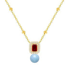 Square Halo Design Blue Pearl Rose Silver Gold CZ Brass Necklace Bulk