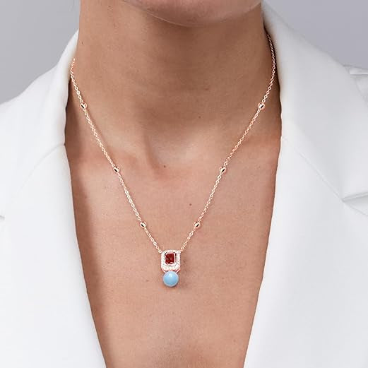 Square Halo Design Blue Pearl Rose Silver Gold CZ Brass Necklace Bulk