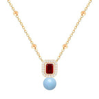 Square Halo Design Blue Pearl Rose Silver Gold CZ Brass Necklace Bulk