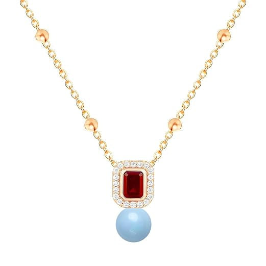 Square Halo Design Blue Pearl Rose Silver Gold CZ Brass Necklace Bulk