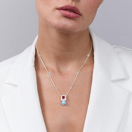 Square Halo Design Blue Pearl Rose Silver Gold CZ Brass Necklace Bulk Secondary image