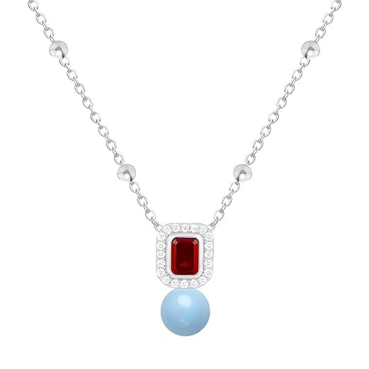 Square Halo Design Blue Pearl Rose Silver Gold CZ Brass Necklace Bulk