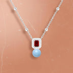 Square Halo Design Blue Pearl Rose Silver Gold CZ Brass Necklace Bulk
