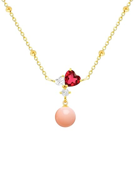 Designer Pink Pearl Heart Rose Silver Gold CZ Brass Necklace Wholesale