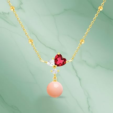Designer Pink Pearl Heart Rose Silver Gold CZ Brass Necklace Wholesale