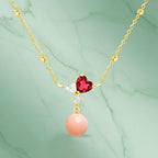 Designer Pink Pearl Heart Rose Silver Gold CZ Brass Necklace Wholesale