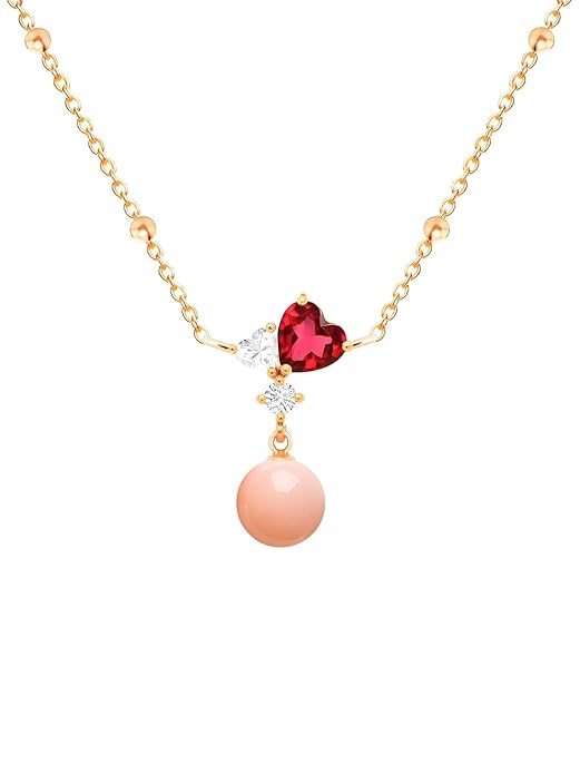 Designer Pink Pearl Heart Rose Silver Gold CZ Brass Necklace Wholesale
