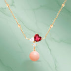 Designer Pink Pearl Heart Rose Silver Gold CZ Brass Necklace Wholesale