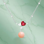 Designer Pink Pearl Heart Rose Silver Gold CZ Brass Necklace Wholesale