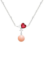 Designer Pink Pearl Heart Rose Silver Gold CZ Brass Necklace Wholesale