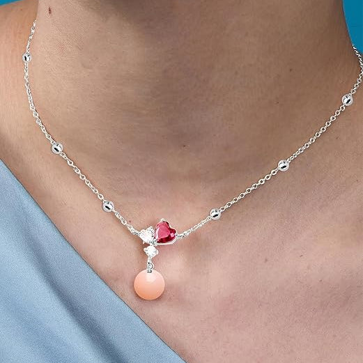 Designer Pink Pearl Heart Rose Silver Gold CZ Brass Necklace Wholesale Secondary image