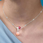Designer Pink Pearl Heart Rose Silver Gold CZ Brass Necklace Wholesale