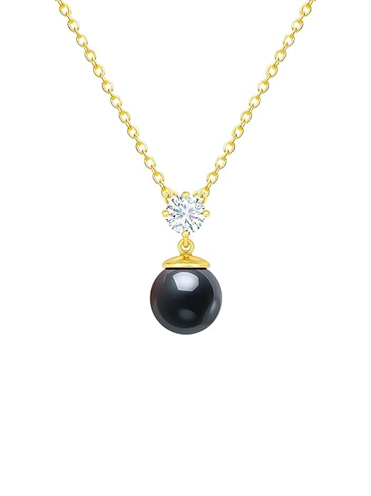 Elegant Black Beads Round Rose Silver Gold CZ Brass Necklace Wholesale