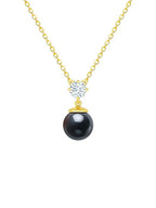 Elegant Black Beads Round Rose Silver Gold CZ Brass Necklace Wholesale