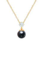 Elegant Black Beads Round Rose Silver Gold CZ Brass Necklace Wholesale
