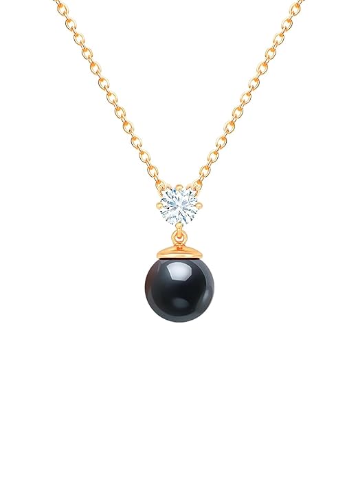 Elegant Black Beads Round Rose Silver Gold CZ Brass Necklace Wholesale