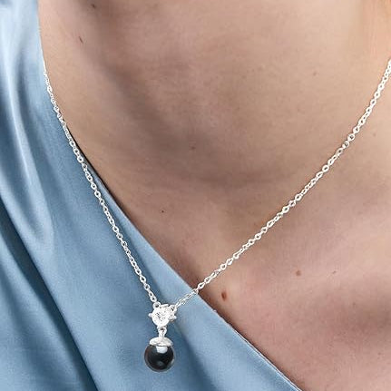 Elegant Black Beads Round Rose Silver Gold CZ Brass Necklace Wholesale Secondary image
