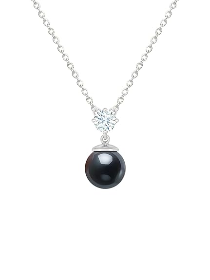Elegant Black Beads Round Rose Silver Gold CZ Brass Necklace Wholesale