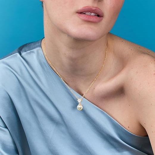 Minimal Star White Pearl Rose Silver Plated Gold CZ Brass Necklace Bulk Main image