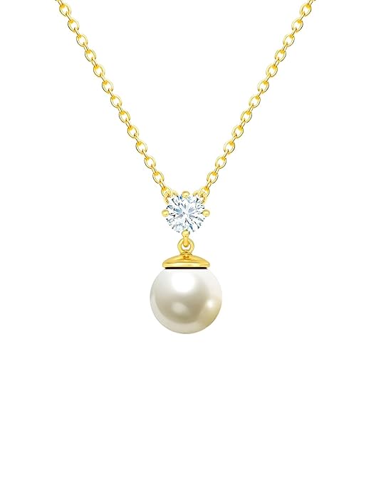 Minimal Star White Pearl Rose Silver Plated Gold CZ Brass Necklace Bulk