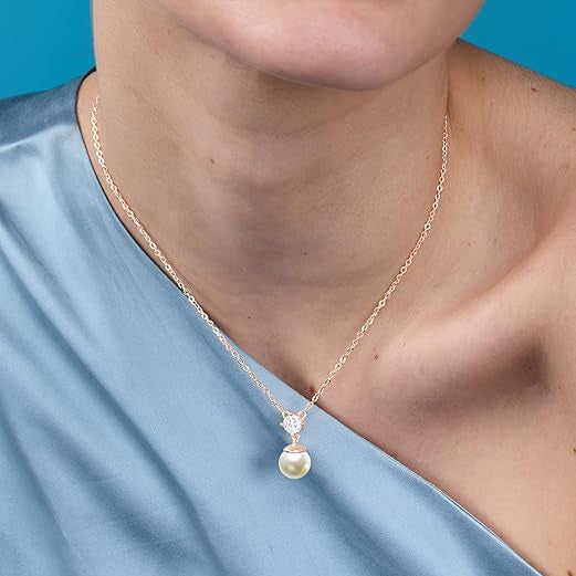 Minimal Star White Pearl Rose Silver Plated Gold CZ Brass Necklace Bulk