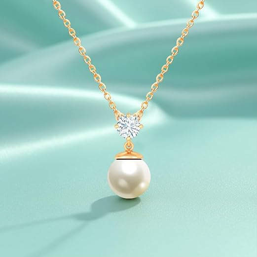 Minimal Star White Pearl Rose Silver Plated Gold CZ Brass Necklace Bulk