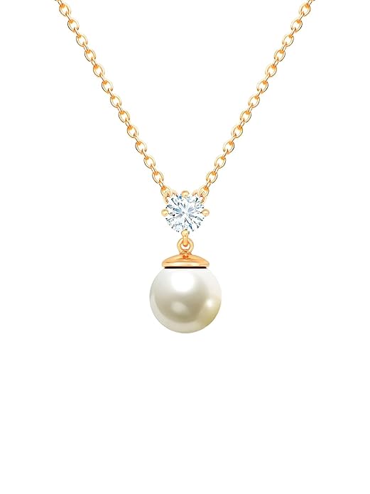Minimal Star White Pearl Rose Silver Plated Gold CZ Brass Necklace Bulk