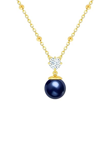Designer Dark Blue Pearl Rose Silver Gold Plated CZ Brass Necklace Bulk
