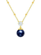 Designer Dark Blue Pearl Rose Silver Gold Plated CZ Brass Necklace Bulk