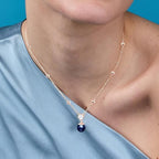 Designer Dark Blue Pearl Rose Silver Gold Plated CZ Brass Necklace Bulk
