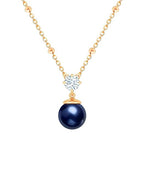 Designer Dark Blue Pearl Rose Silver Gold Plated CZ Brass Necklace Bulk