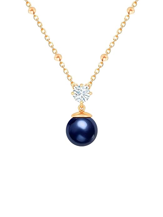 Designer Dark Blue Pearl Rose Silver Gold Plated CZ Brass Necklace Bulk