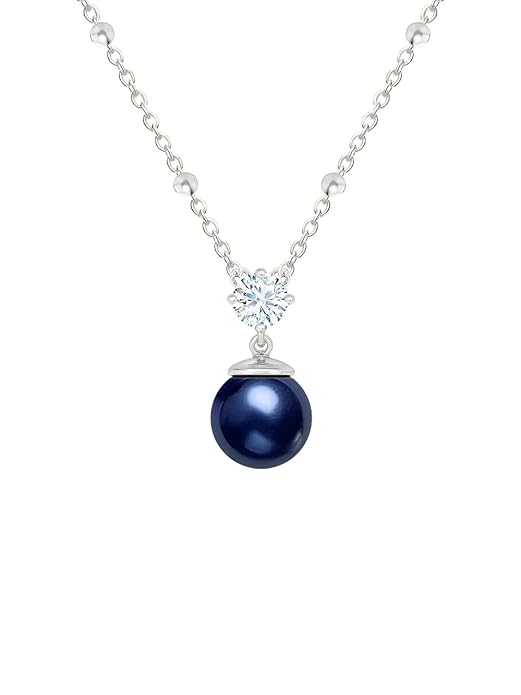Designer Dark Blue Pearl Rose Silver Gold Plated CZ Brass Necklace Bulk