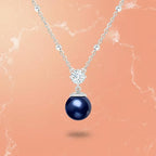 Designer Dark Blue Pearl Rose Silver Gold Plated CZ Brass Necklace Bulk